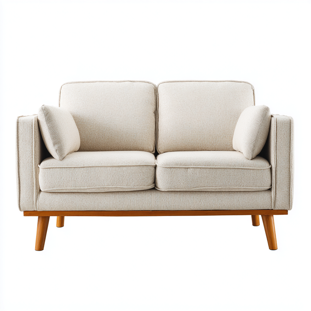 Divano a due posti tessuto 150x80x85cm crema stile nordico-Habitatno