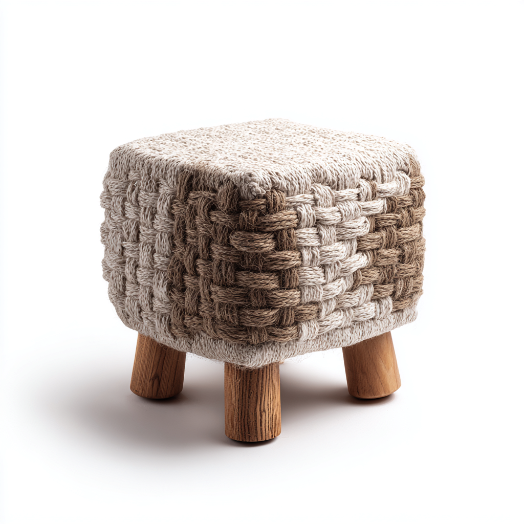Pouf - Corda-Legno - 40x34x42 cm - Beige-Marrone - Stile Naturale Boho-Habitatno