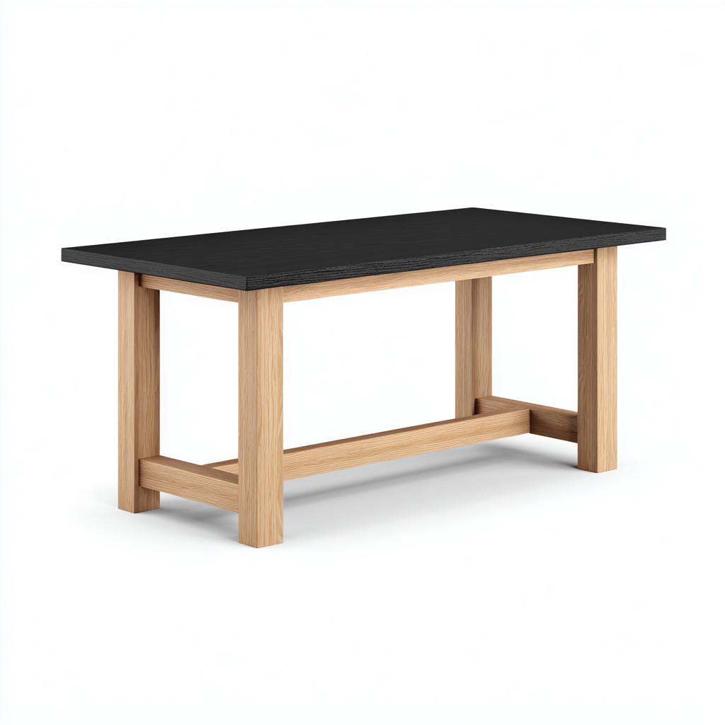 Scrivania - legno massello - 140x70x75 cm - nero-legno naturale - design moderno-Habitatno