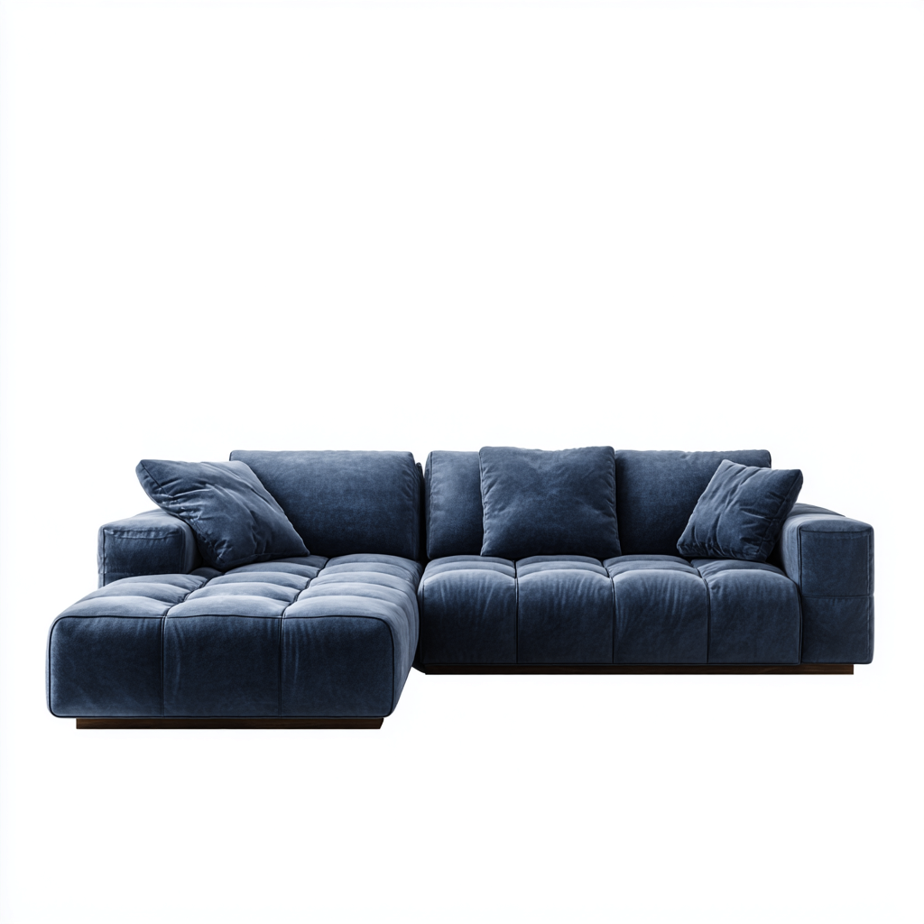 Divano angolare - velluto - 285x190x85 cm - blu navy - design contemporaneo-Habitatno
