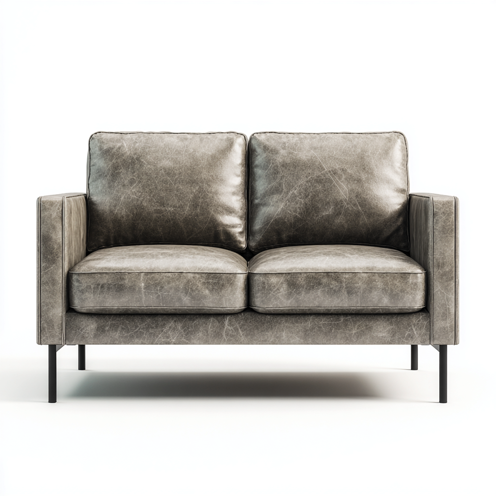 Divano a due posti pelle 158x82x80cm grigio stile moderno-Habitatno