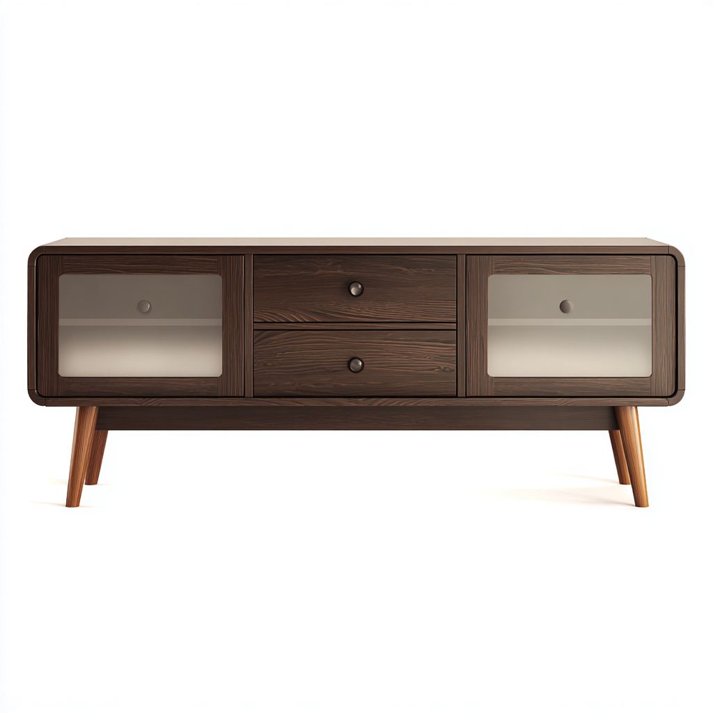 Mobile TV in legno massello - 160x40x55 cm - marrone scuro - stile nordico-Habitatno