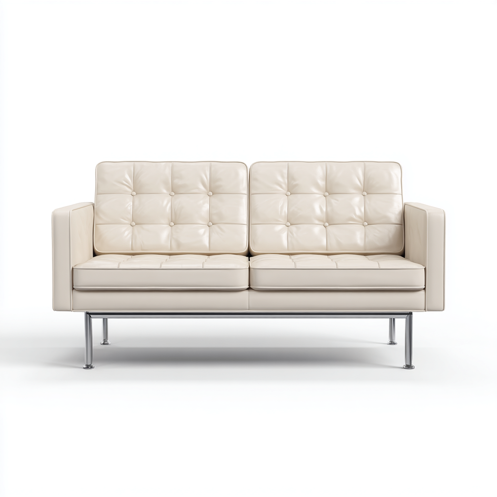 Divano a due posti pelle 155x80x78cm bianco crema stile moderno-Habitatno