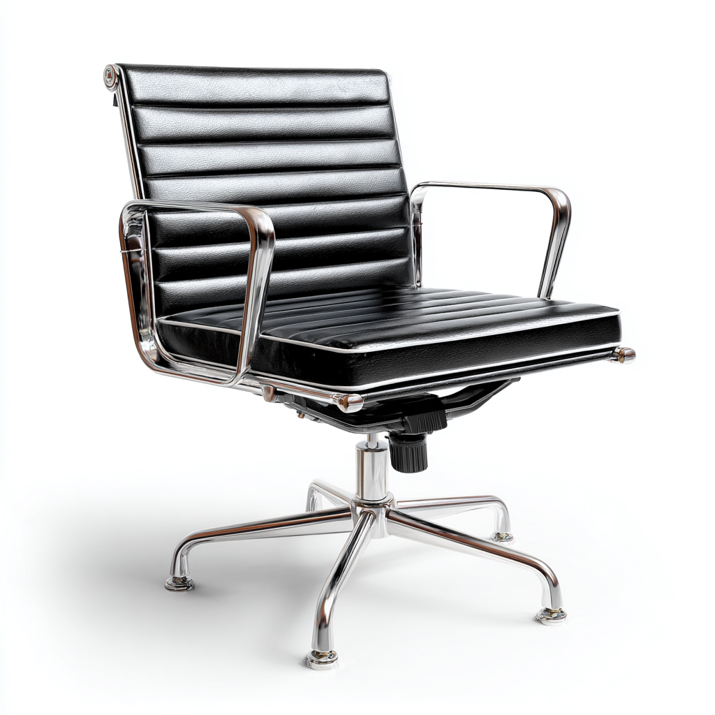 Sedia da ufficio - pelle-metallo - 58x62x87 cm - nero - design moderno con struttura cromata e altezza regolabile-Habitatno