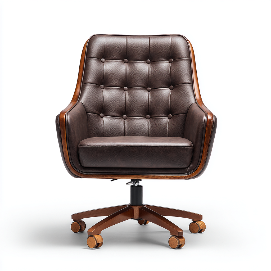 Sedia da ufficio - pelle-legno - 70x72x95 cm - marrone-naturale - stile vintage con base girevole e imbottitura trapuntata-Habitatno