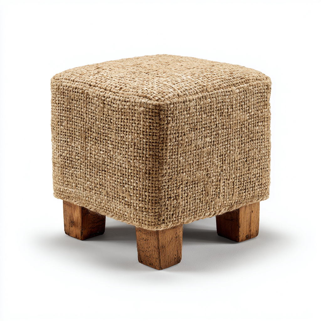 Pouf - Juta-Legno - 40x40x45 cm - Marrone Naturale - Stile Rustico Boho-Habitatno