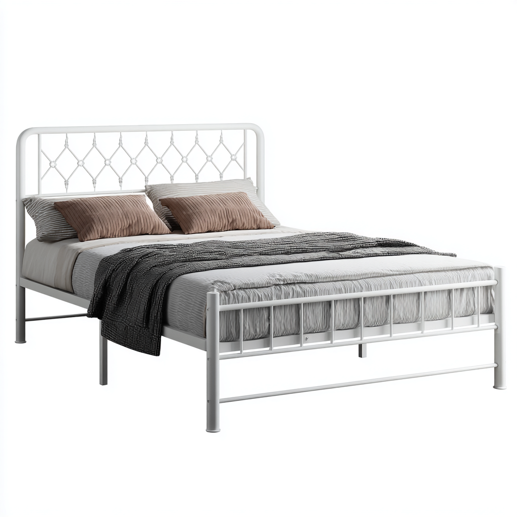 Letto matrimoniale - metallo - 200x160x100 cm - bianco - stile moderno-Habitatno