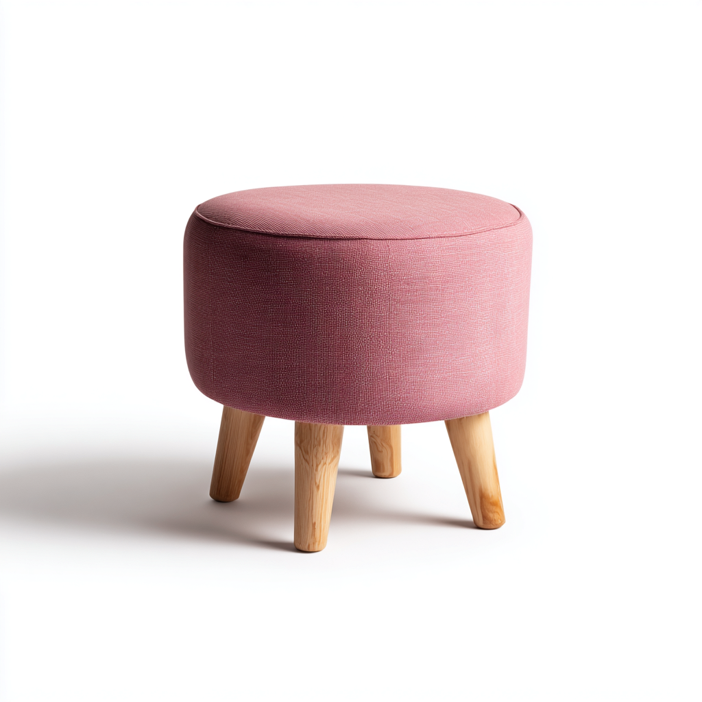 Pouf - Tessuto-Legno - 35x35x40 cm - Rosa - Design Nordico Compatto-Habitatno