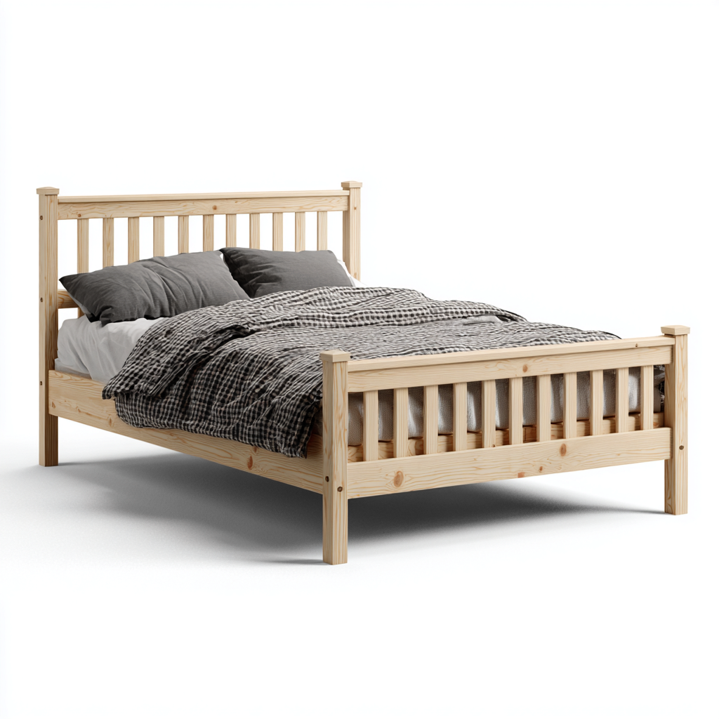 Letto matrimoniale - legno - 200x160x105 cm - naturale - stile rustico-Habitatno
