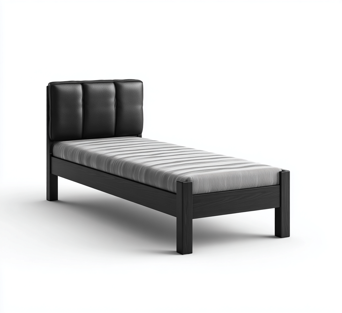 Letto singolo - pelle-legno - 200x100x90 cm - nero - moderno-Habitatno