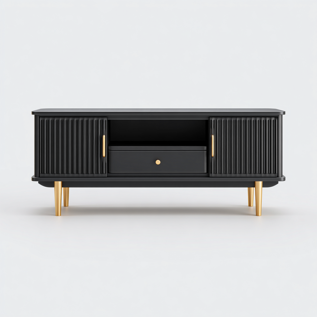 Mobile TV - Legno-Metallo - 160x40x55 cm - Nero-Oro - Design Moderno Elegante-Habitatno