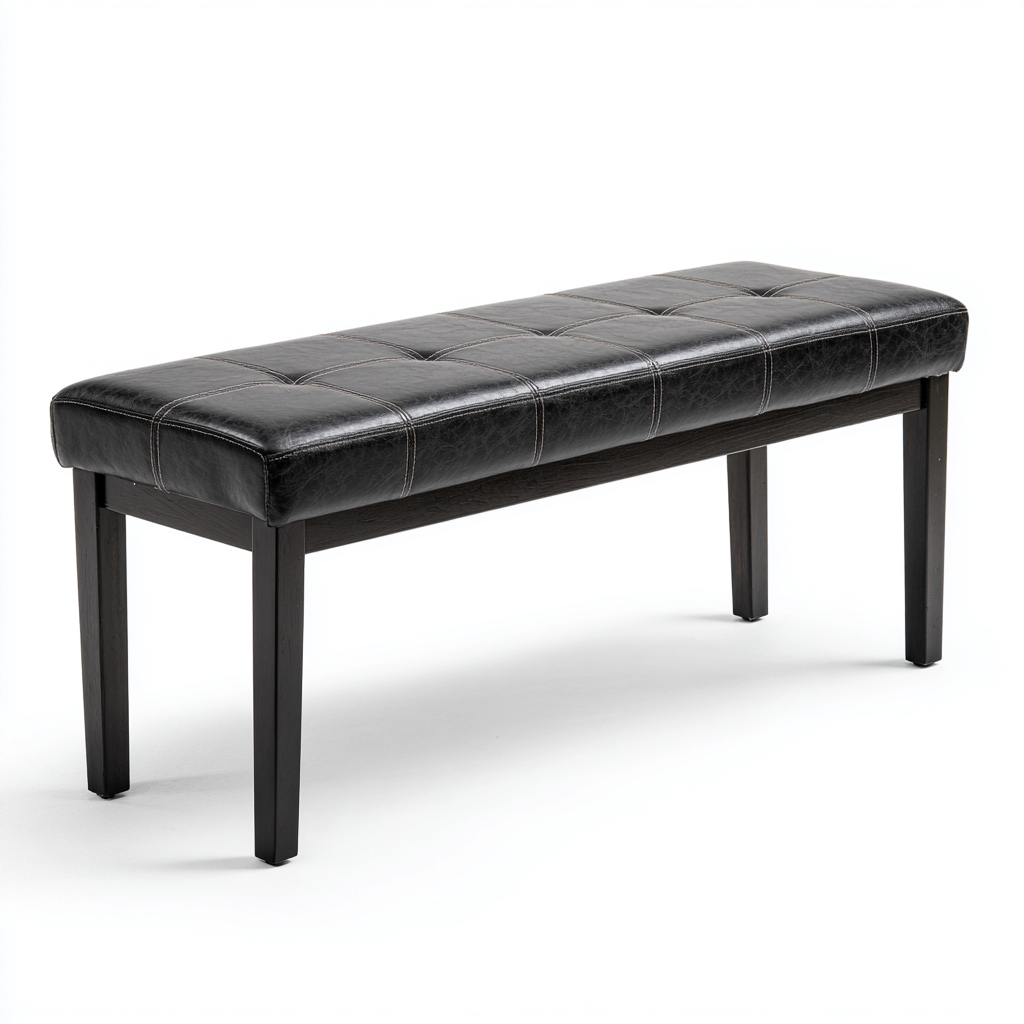 Panca per letto - vera pelle - 100x35x45 cm - nero - design classico-Habitatno