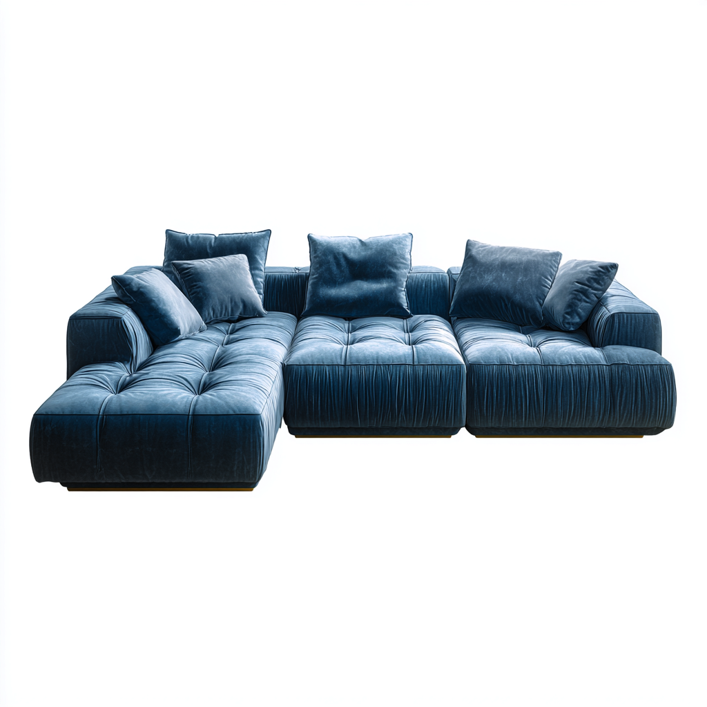 Divano angolare - velluto - 310x200x86 cm - blu profondo - design contemporaneo-Habitatno