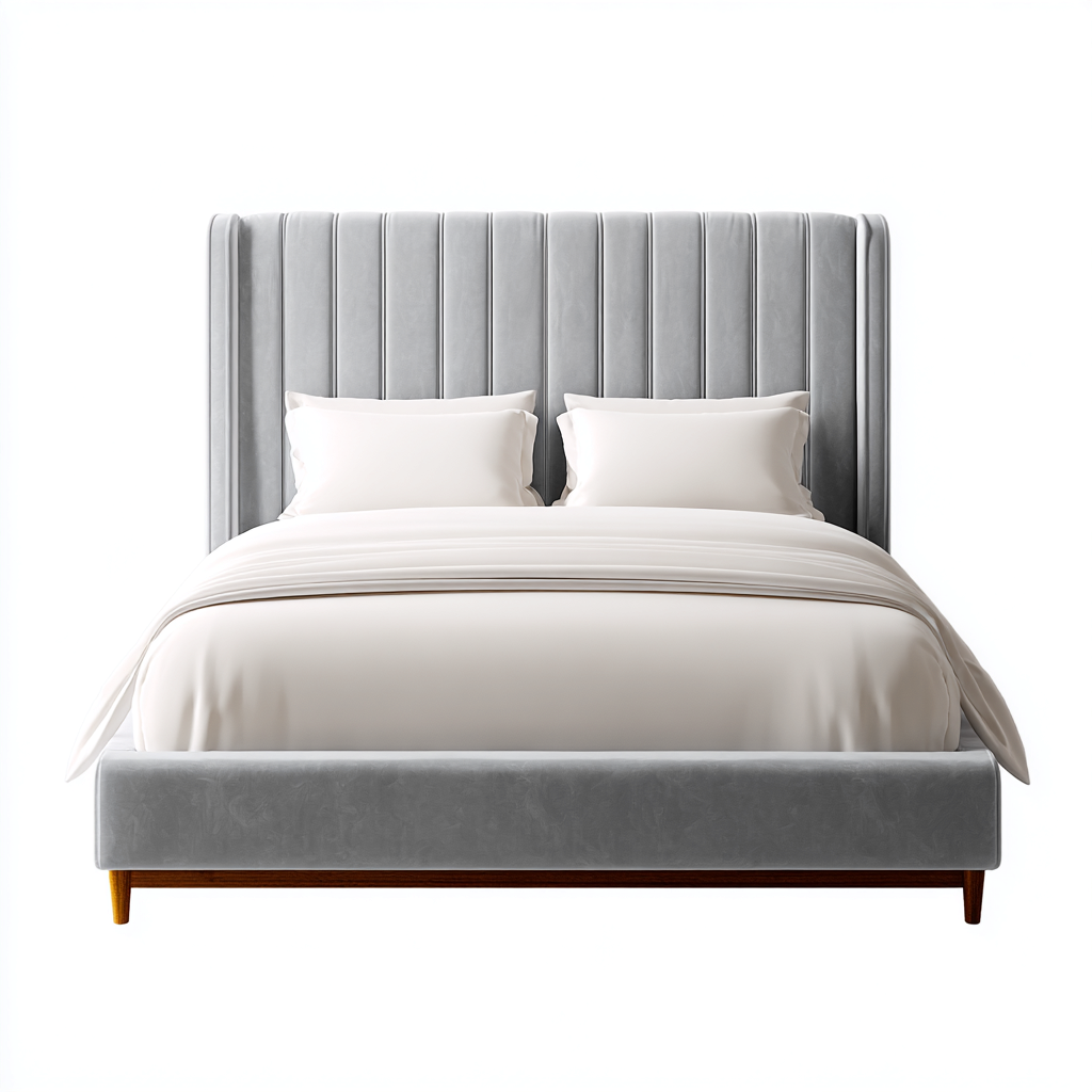 Letto matrimoniale - velluto - 200x160x120 cm - grigio - stile moderno-Habitatno