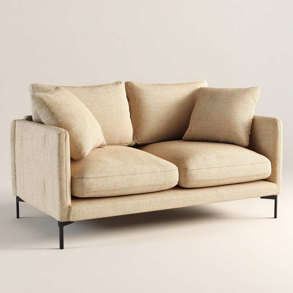 Divano a due posti tessuto 148x82x85cm beige stile moderno-Habitatno