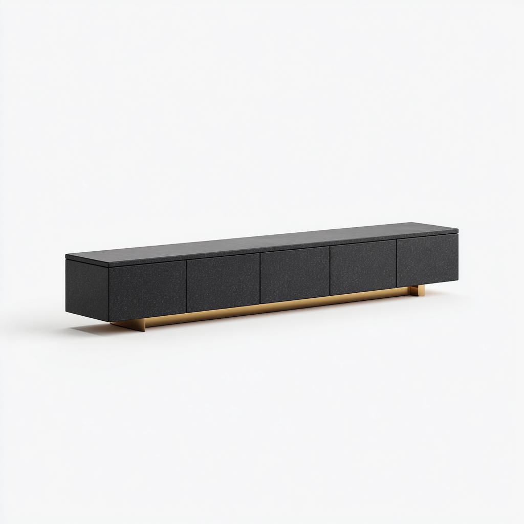 Mobile TV - Legno-Metallo - 220x40x45 cm - Nero-Oro - Design Contemporaneo di Lusso-Habitatno