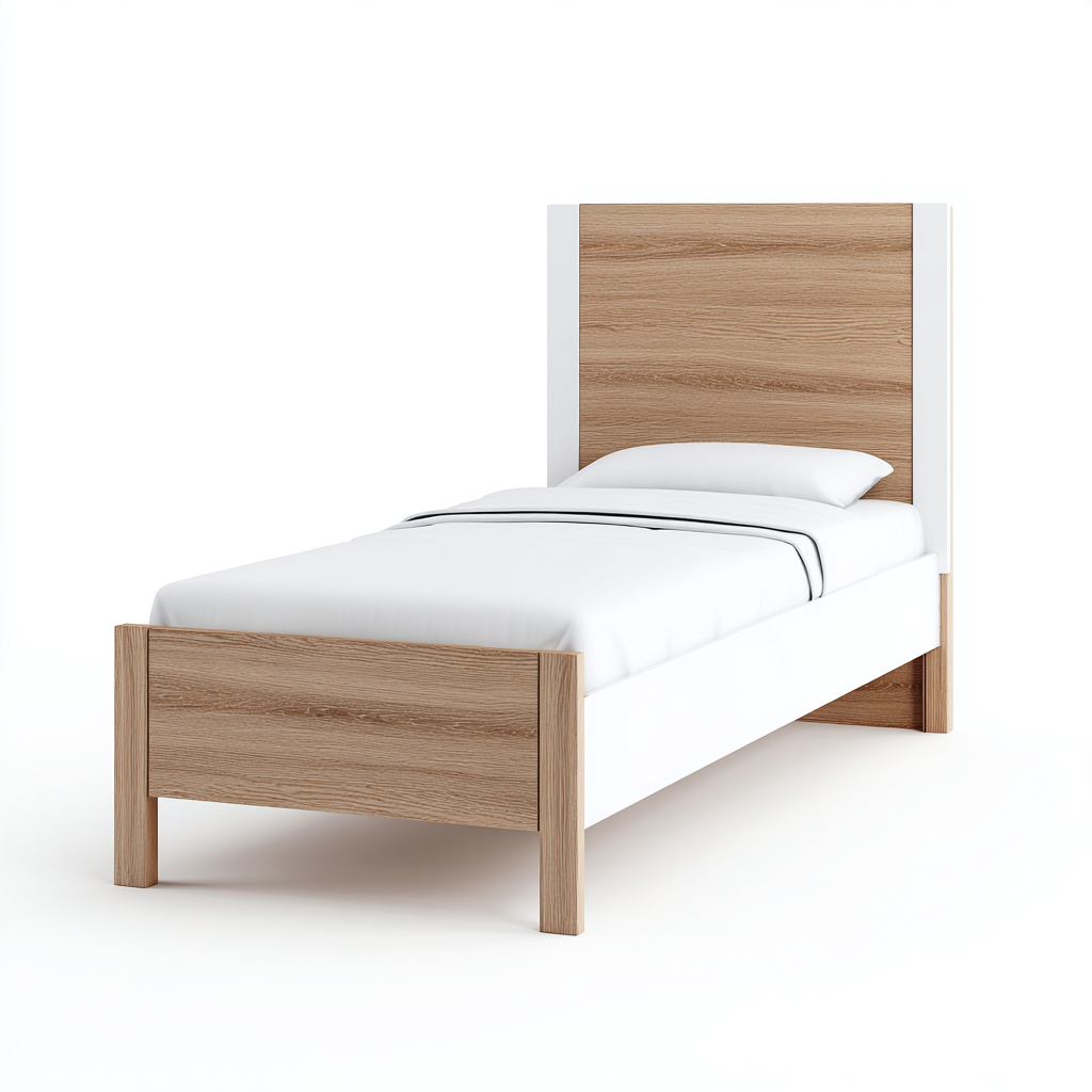 Letto singolo - legno - 200x100x90 cm - bianco-rovere - moderno-Habitatno