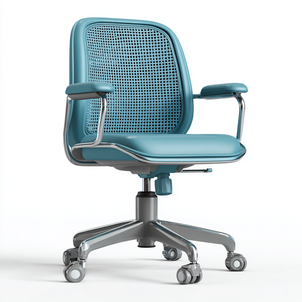 Sedia da ufficio - ecopelle-metallo - 59x63x88 cm - azzurro - design moderno con altezza regolabile-Habitatno