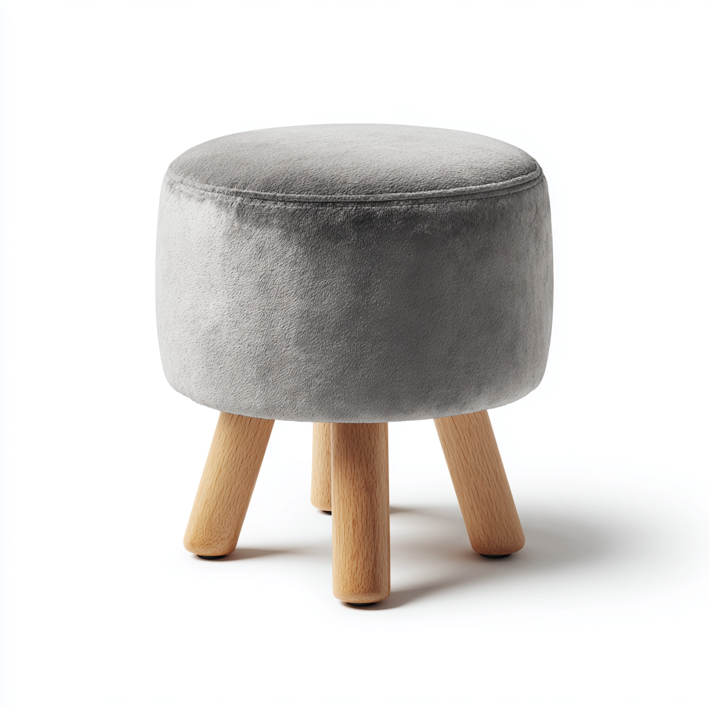 Pouf - Velluto-Legno - 30x30x34 cm - Grigio Chiaro - Design Moderno Minimalista-Habitatno