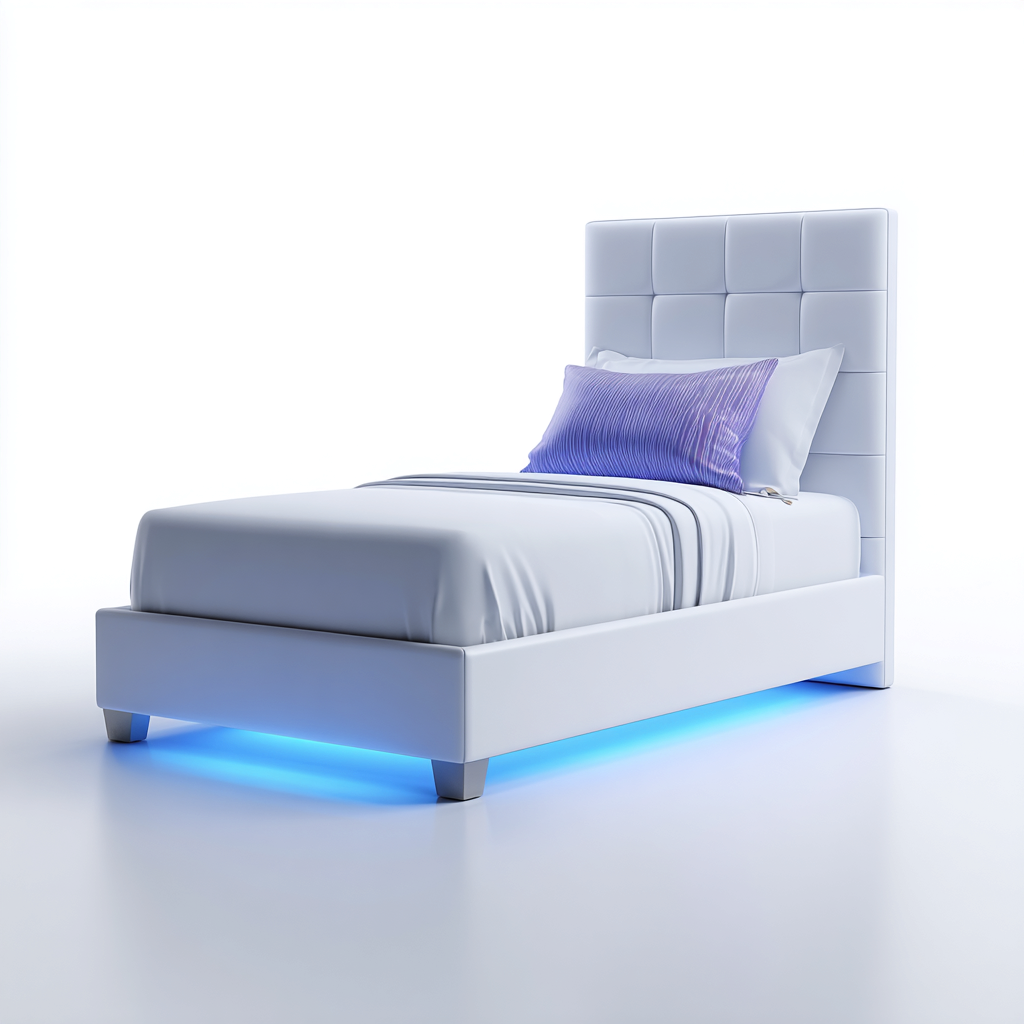 Letto singolo - pelle - 200x100x95 cm - bianco - stile moderno con illuminazione LED-Habitatno