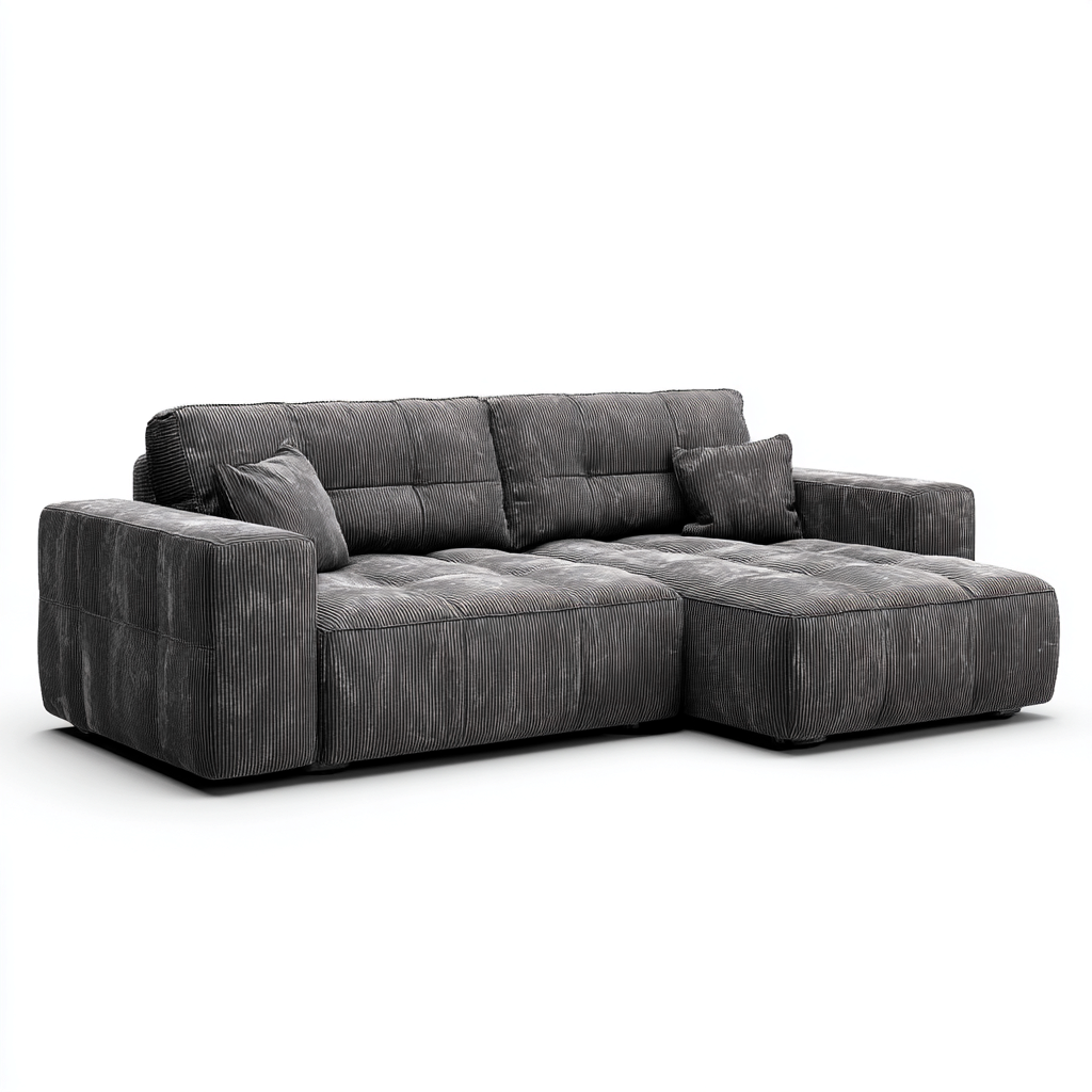 Divano angolare - velluto a coste - 290x195x85 cm - grigio antracite - design contemporaneo-Habitatno