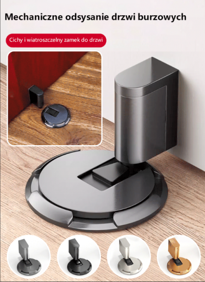 Odbojnik podłogowy mechaniczny, niewymagający wiercenia, odporny na wiatr