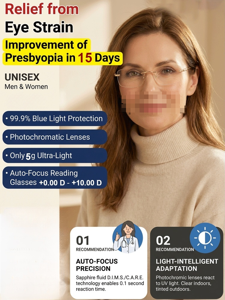 👓 Photochromic Ultralight Frameless Smart Reading Glasses