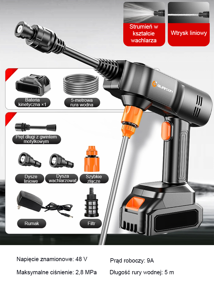 Przenośny litowo-jonowy pistolet do mycia samochodów wysokociśnieniowy