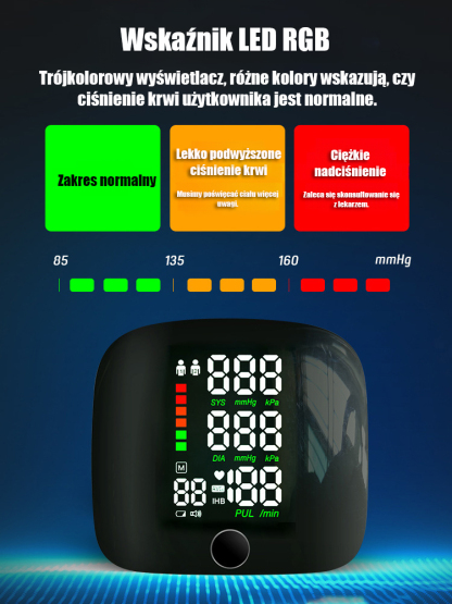 Nadgarstkowy ciśnieniomierz elektroniczny z dużym ekranem i obsługą głosową