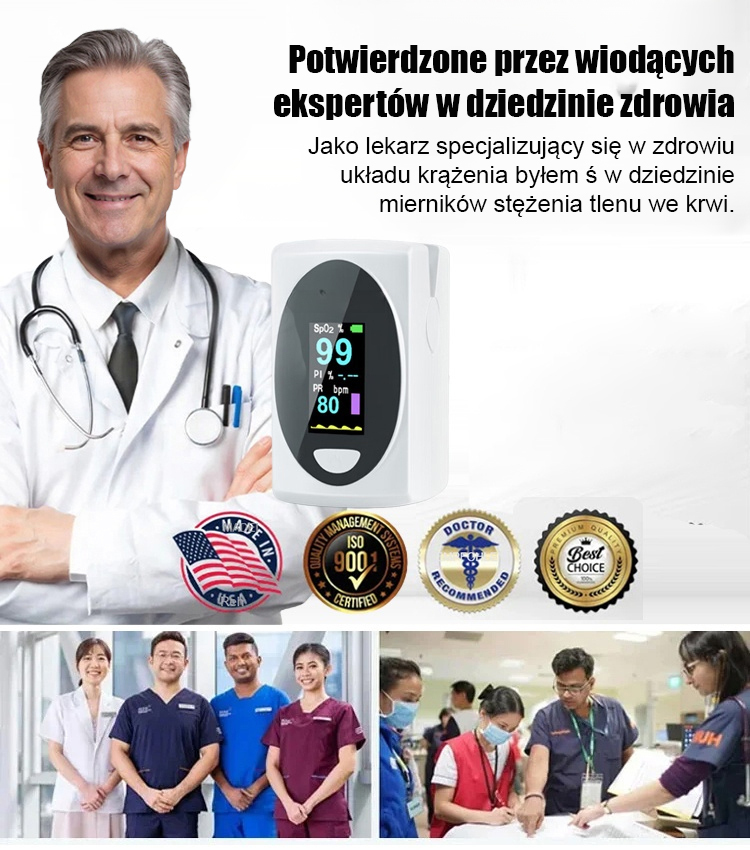 Zaawansowany pulsoksymetr z dokładnością 99%.