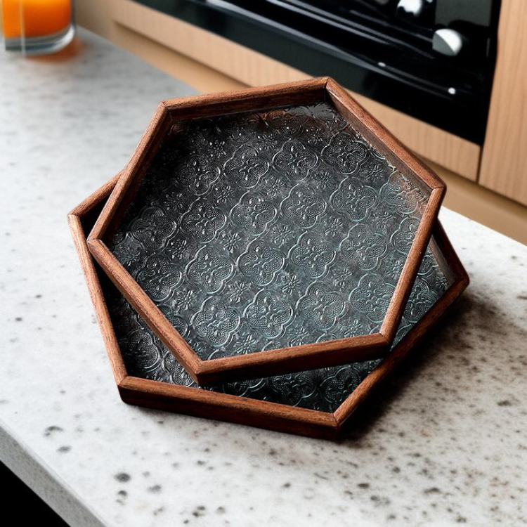 Solid wood glass tray