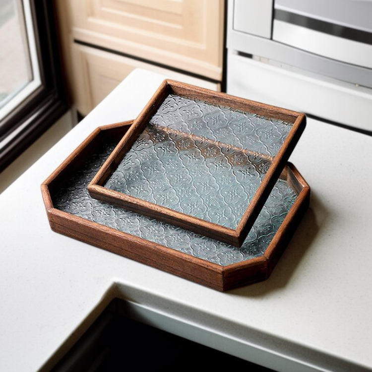Solid wood glass tray