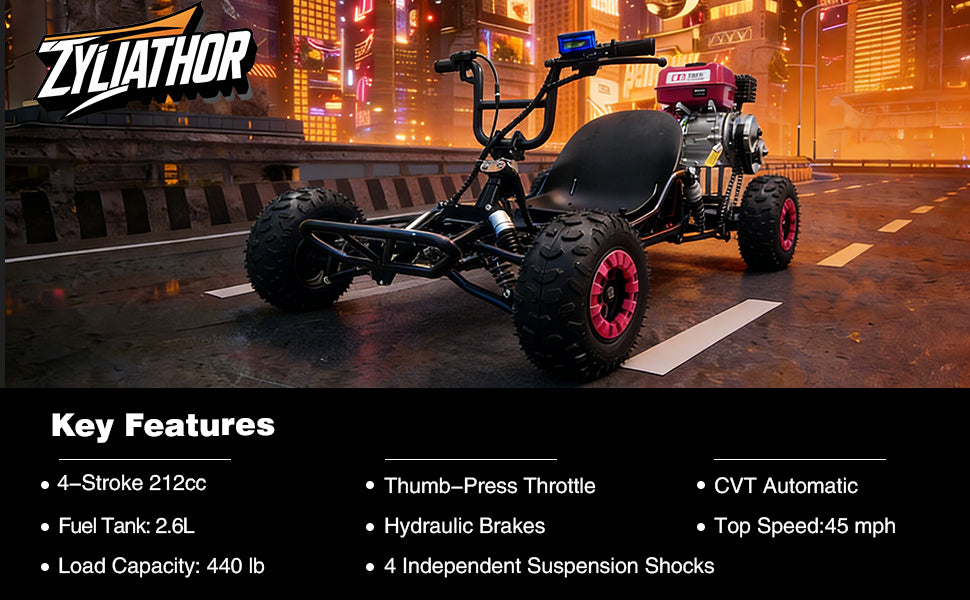 Zyliathor 212cc 4-Stroke Gas Off-Road Go Kart for Teens & Adults,