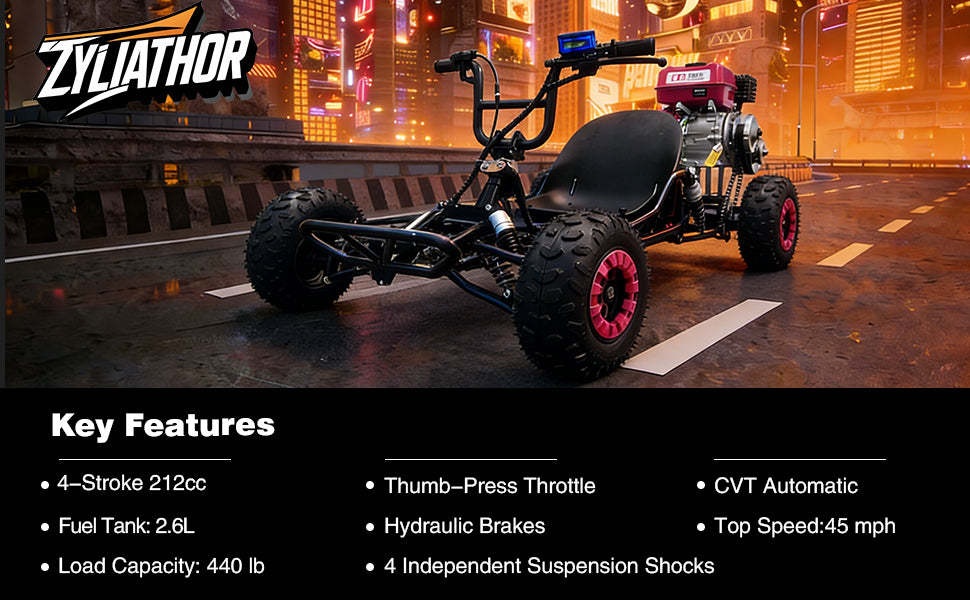 Zyliathor 212cc 4-Stroke Gas Off-Road Go Kart for Teens & Adults,