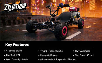 Zyliathor 212cc 4-Stroke Gas Off-Road Go Kart for Teens & Adults,