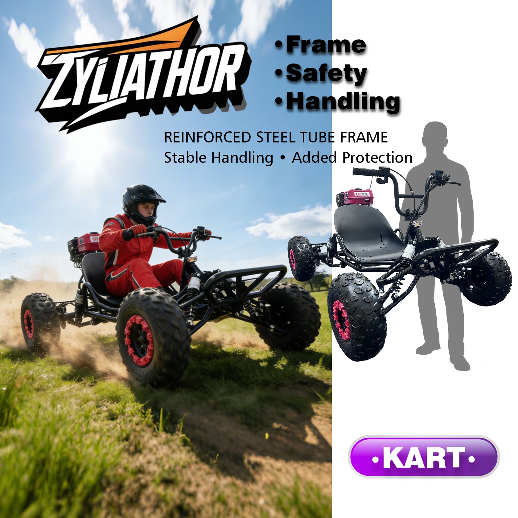Zyliathor 212cc 4-Stroke Gas Off-Road Go Kart for Teens & Adults,