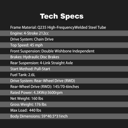 Zyliathor 212cc 4-Stroke Gas Off-Road Go Kart for Teens & Adults,