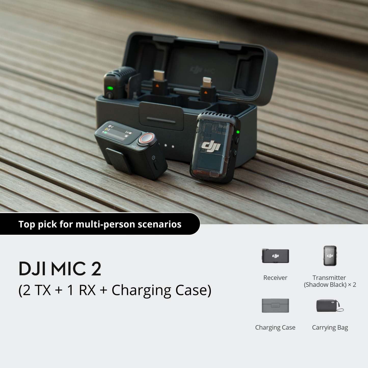 DJthtI Mic 2 2-Person Compact Digital Wireless Microphone System/Recorder 2.4 GHz - 2 TX + 1 RX