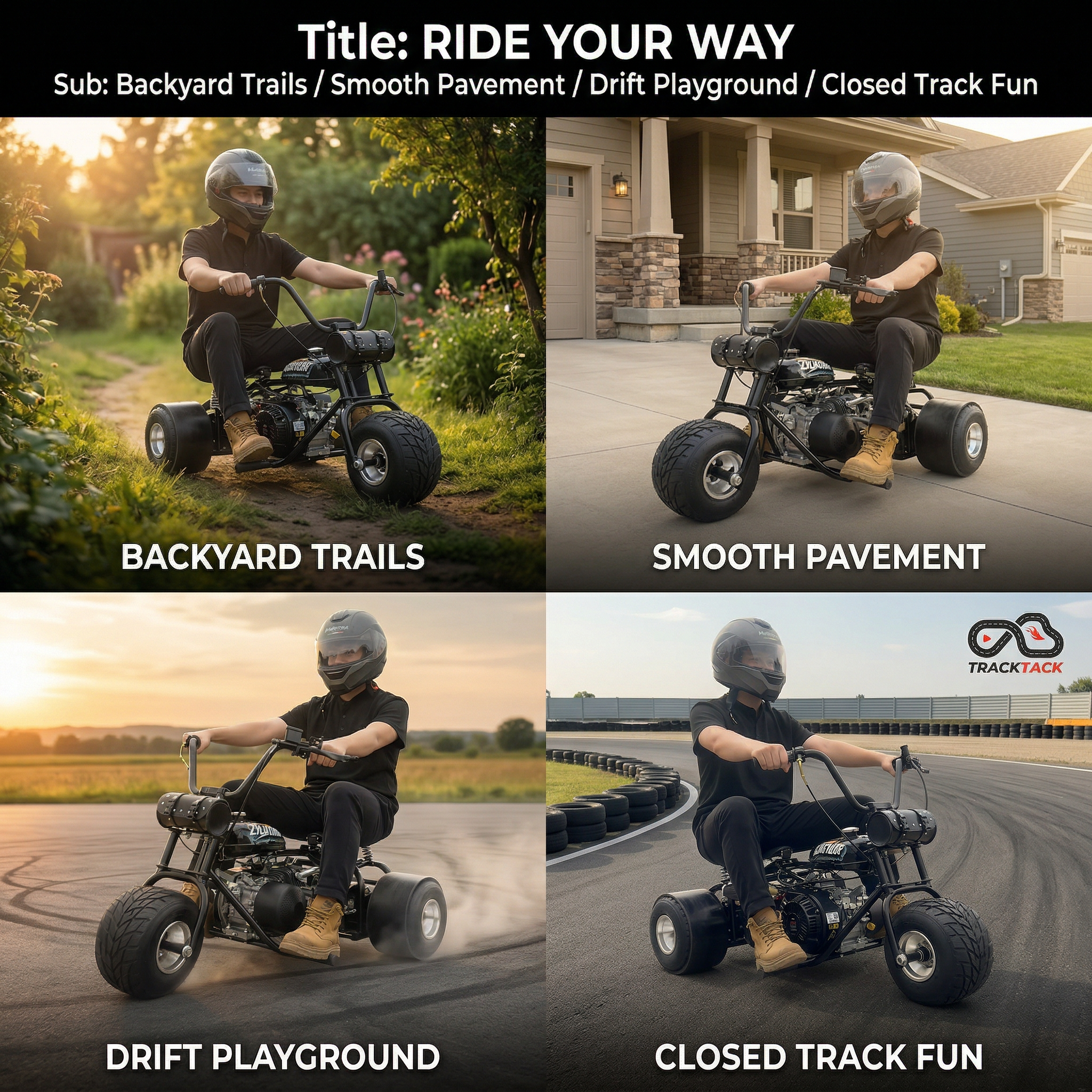 208cc Gas Mini Off-Road Trike Motorcycle CVT, 31MPH Drift Trike Bike