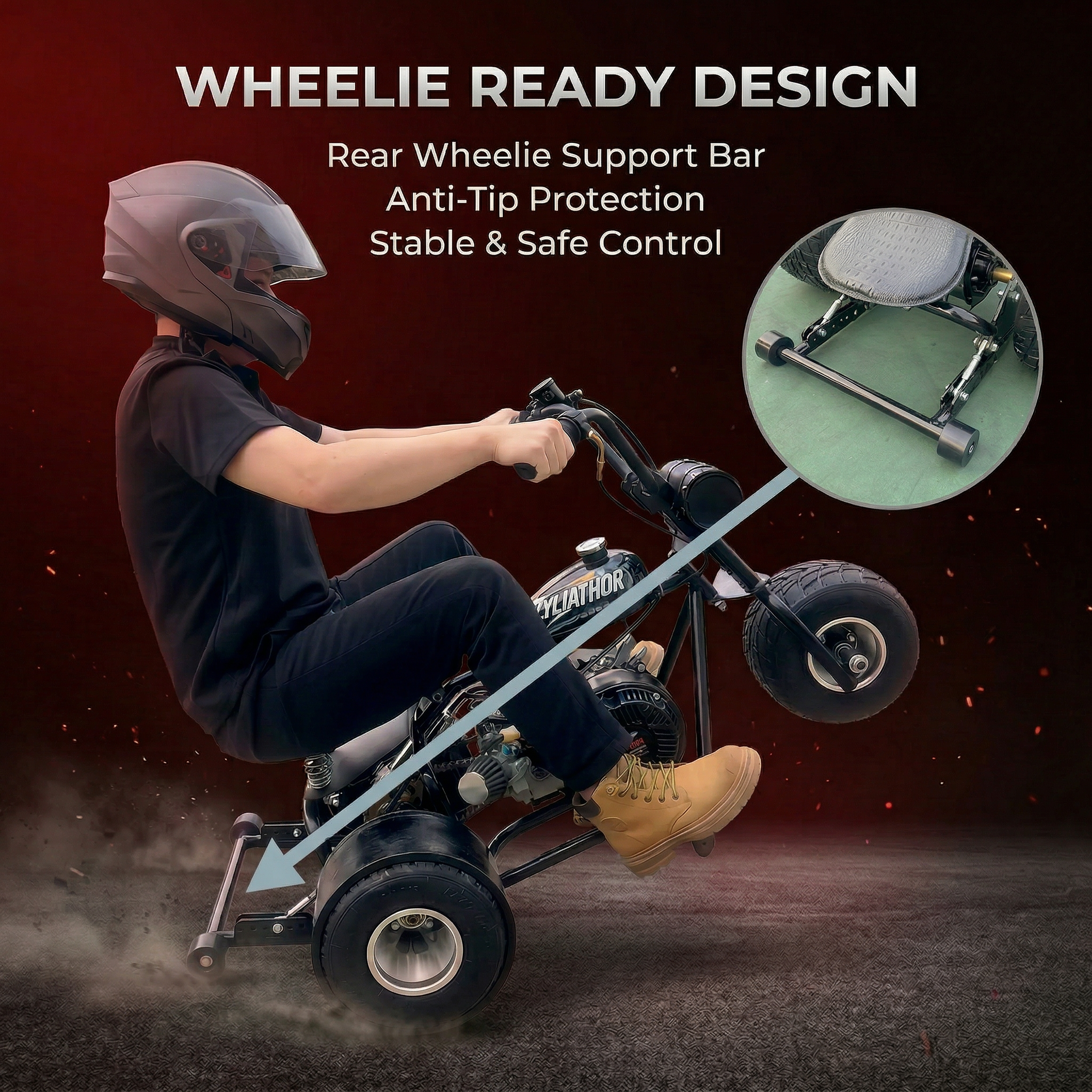 208cc Gas Mini Off-Road Trike Motorcycle CVT, 31MPH Drift Trike Bike