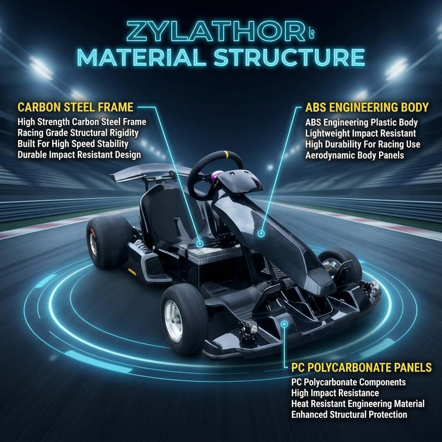 72V 3000W “Little Cyclone” Electric Racing Go-Kart, Peak 28kW, 52Ah Battery