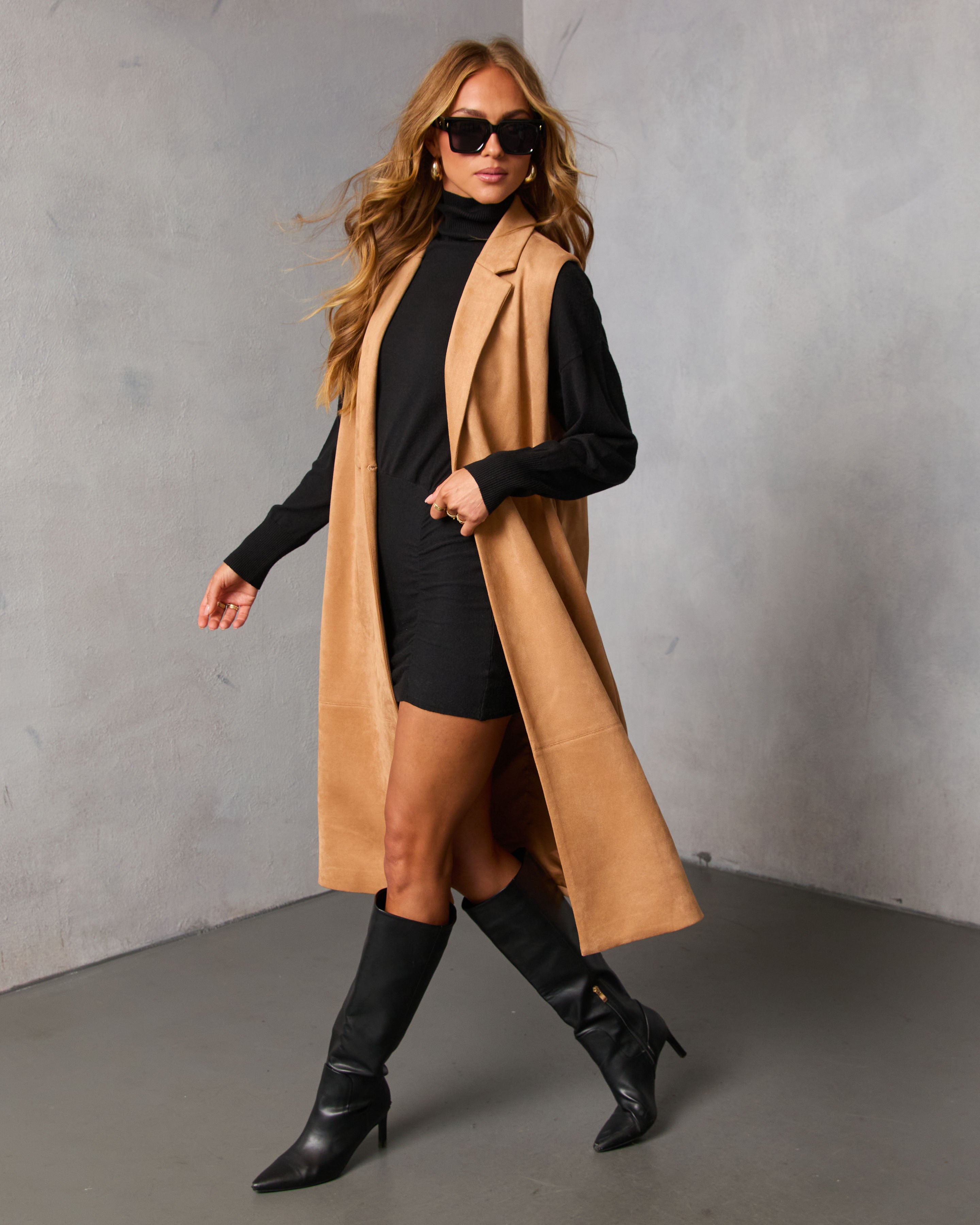 Autumn Reign Belted Suede Trench Longline Vest-Vogue Logic