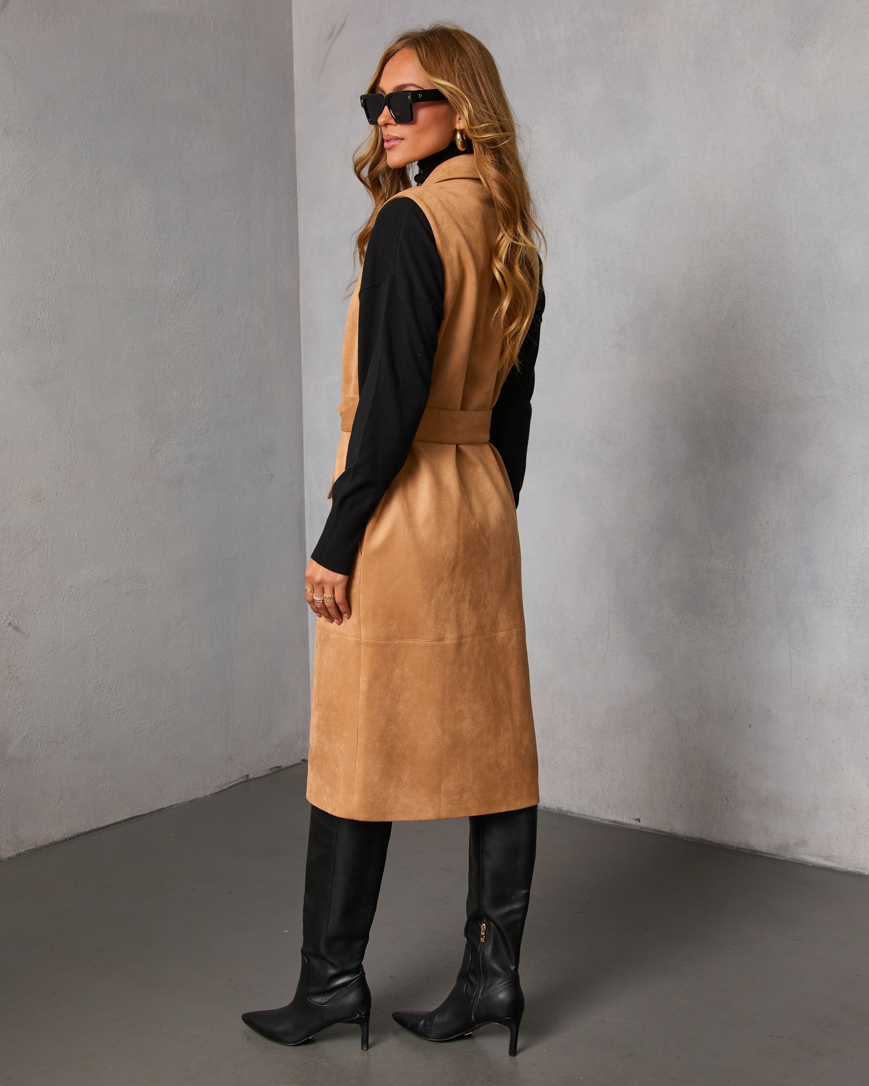 Autumn Reign Belted Suede Trench Longline Vest-Vogue Logic