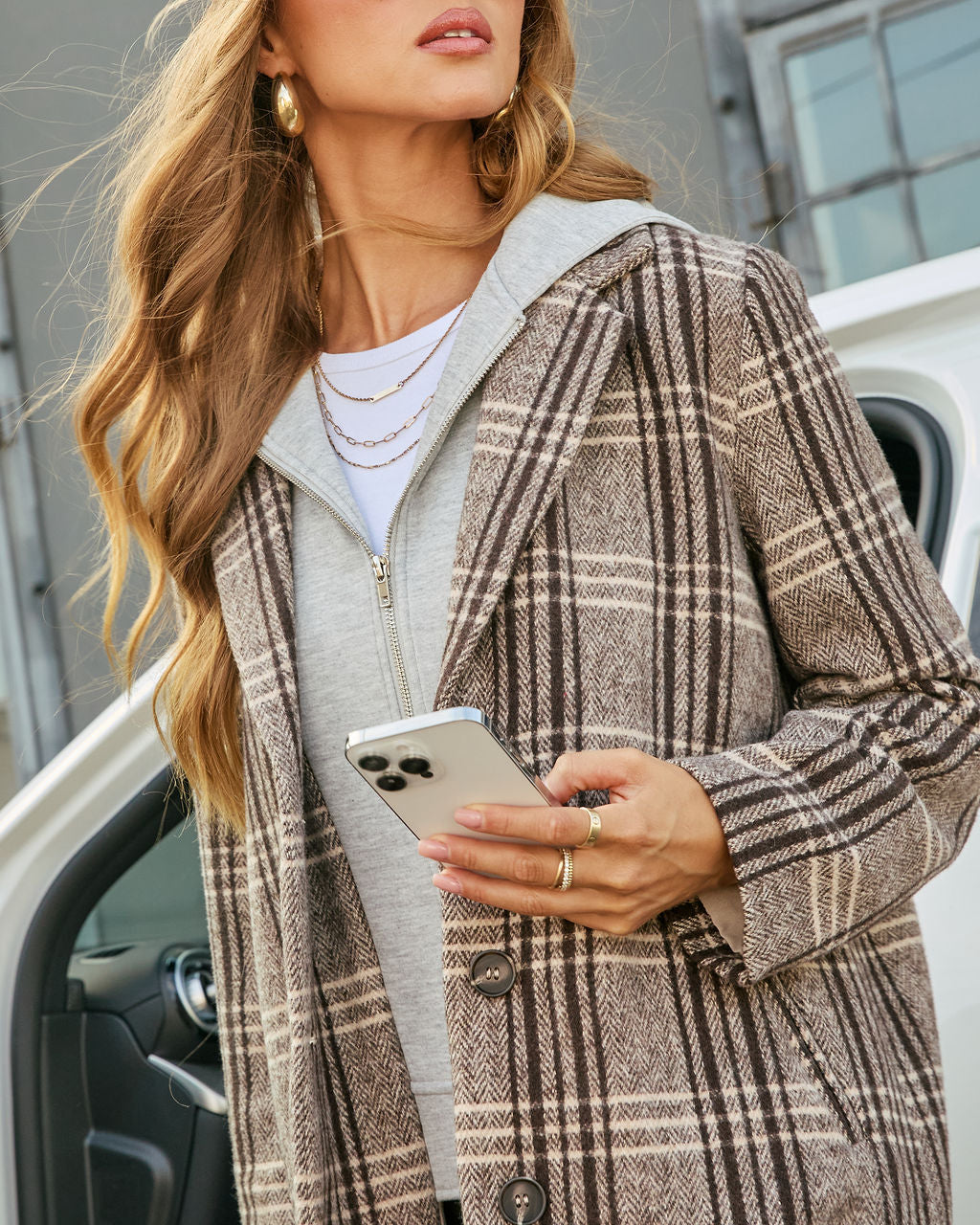 Maplewood Plaid Twofer Hoodie Coat-Vogue Logic
