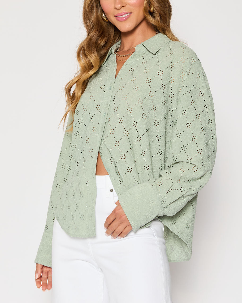 Amber Eyelet Button Down Top-Vogue Logic