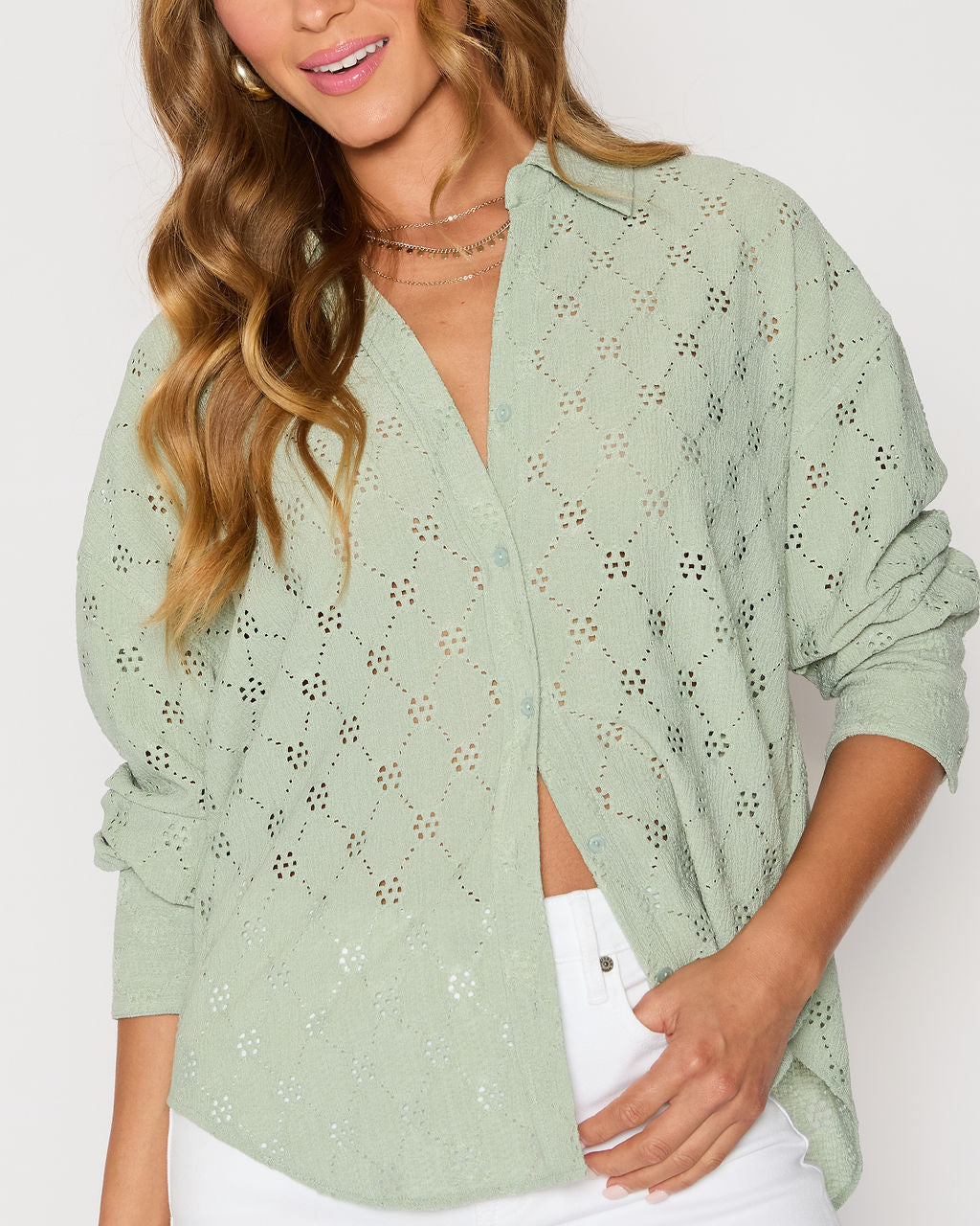 Amber Eyelet Button Down Top-Vogue Logic