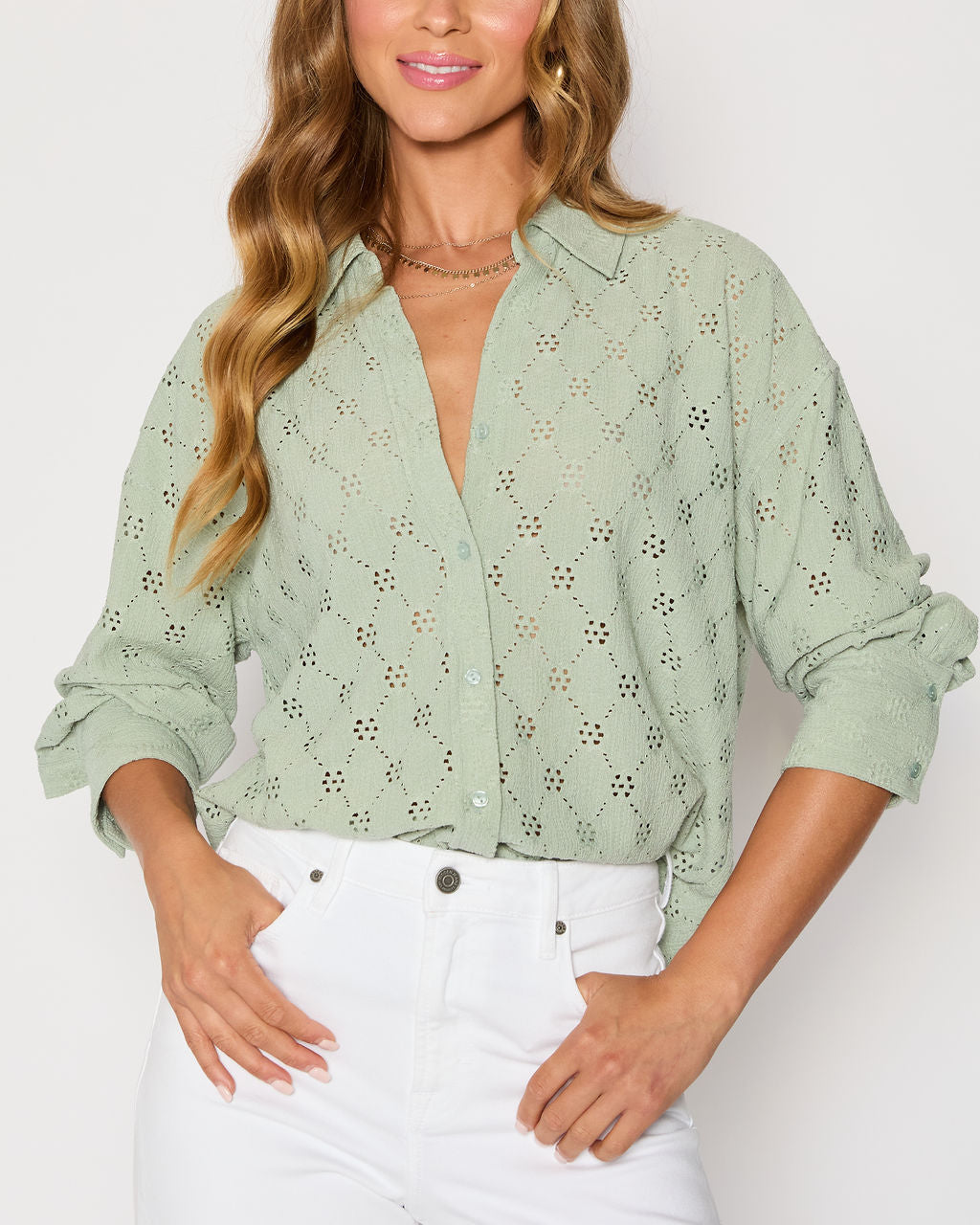 Amber Eyelet Button Down Top-Vogue Logic