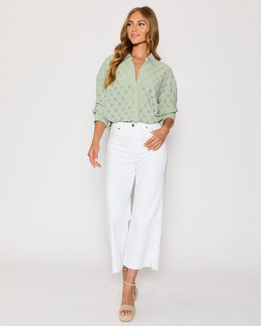 Amber Eyelet Button Down Top-Vogue Logic