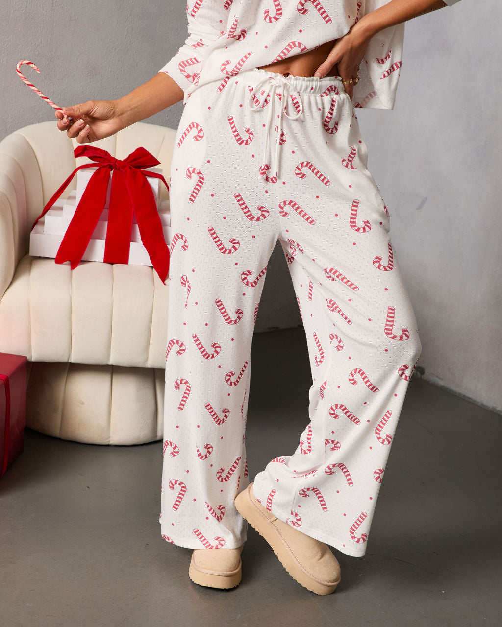Candy Cane Lane Printed Pajama Set-Vogue Logic
