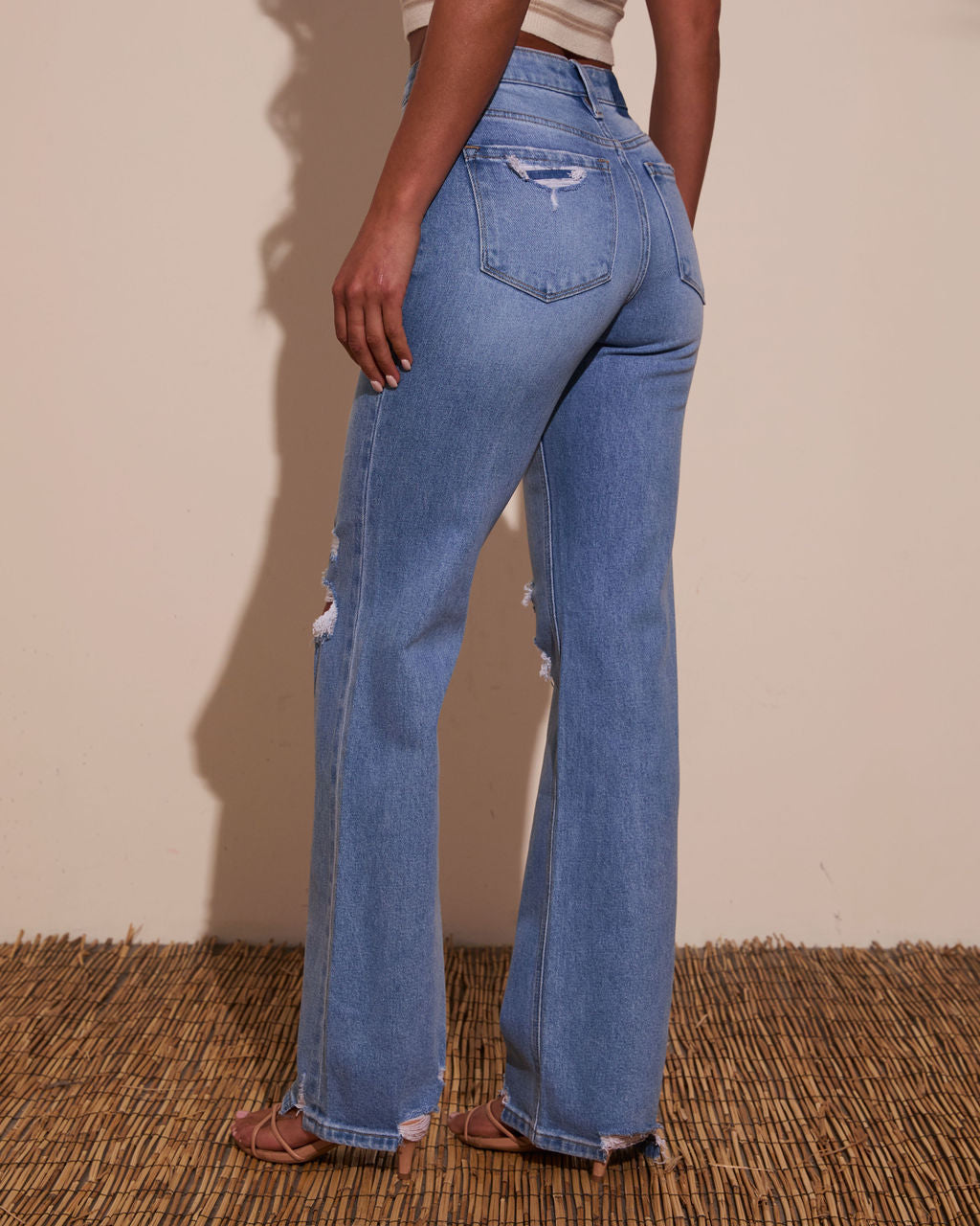 Katie Stretch Distressed Wide Leg Jeans-Vogue Logic